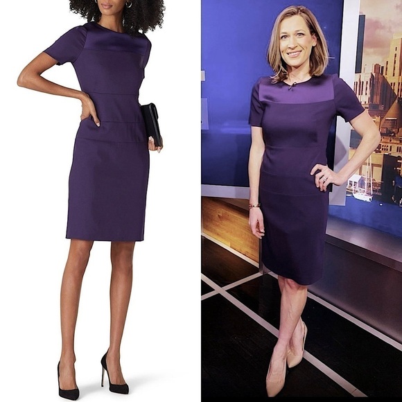 HUGO BOSS Short Sleeve Colorblock Satin Detail Stretch Tailored Sheath Dress 8 - Picture 1 of 7